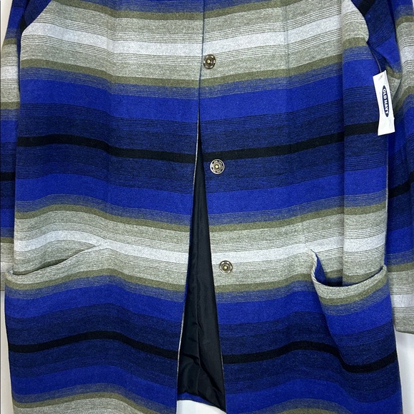 NWT Old Navy Women’s Blue and Gray Striped Jacket Size Large Snap Button. SKUC6 - Picture 2 of 8
